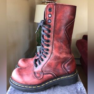 Vintage dr martens cherry red embroidered mid calf boots